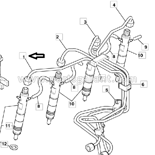 Топливная трубка 1 ой форсунки JCB 4CX