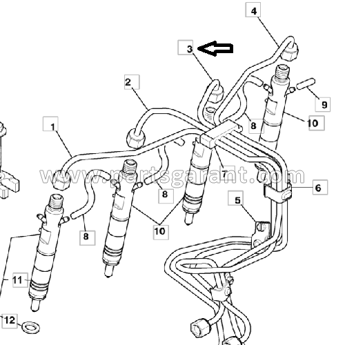 Топливная трубка 3 ей форсунки JCB 4CX