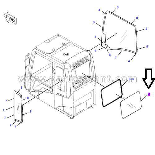 Стекло кабины заднее Caterpillar 325D