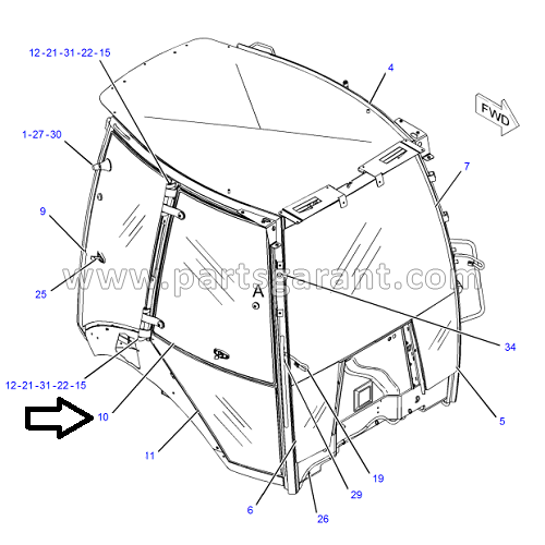 Стекло правой двери Caterpillar 434E