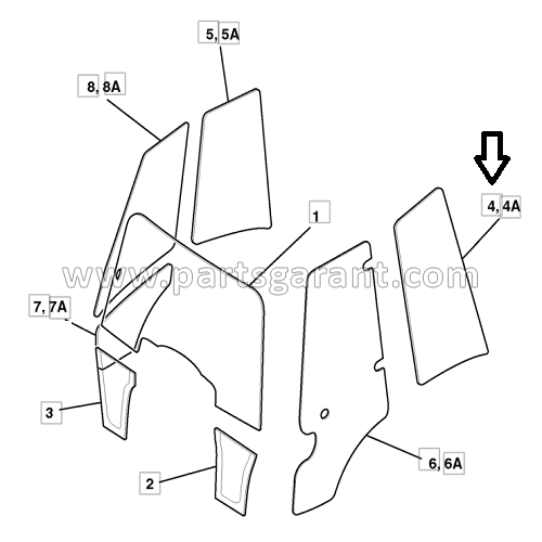 Стекло боковое левое JCB 4CX