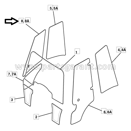 Стекло верхнее правой двери JCB 4CX